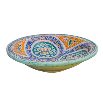 Bol décoratif en céramique bleu / orange / bleu sarcelle