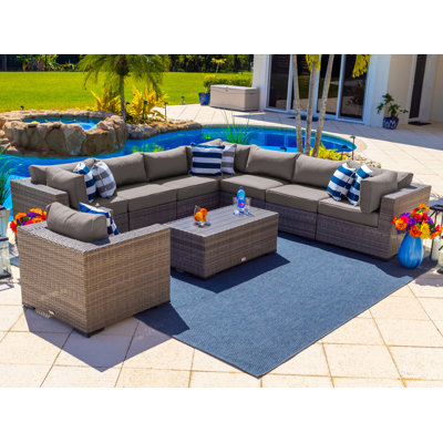 Ensemble de conversation modulaire en rotin avec coussins Sunbrella 9 pièces Sorrento