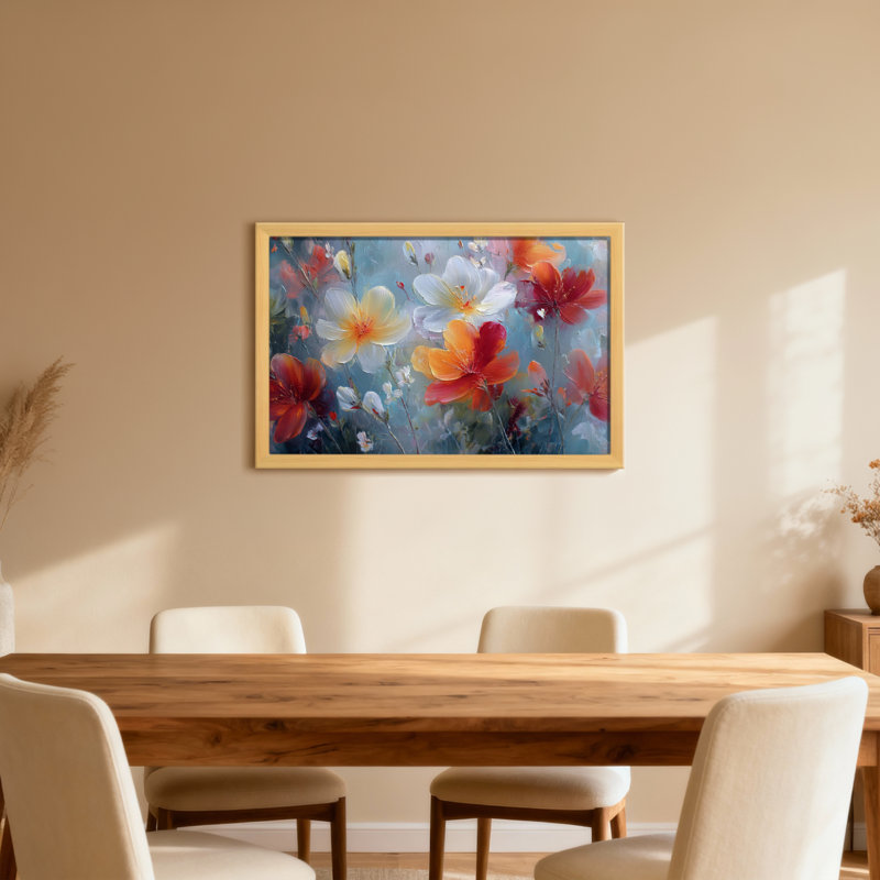 Plantes et fleurs, art floral avec des couleurs vives et un fond doux, Toile tendue, Ne s’applique pas, H 20 po x l 30 po