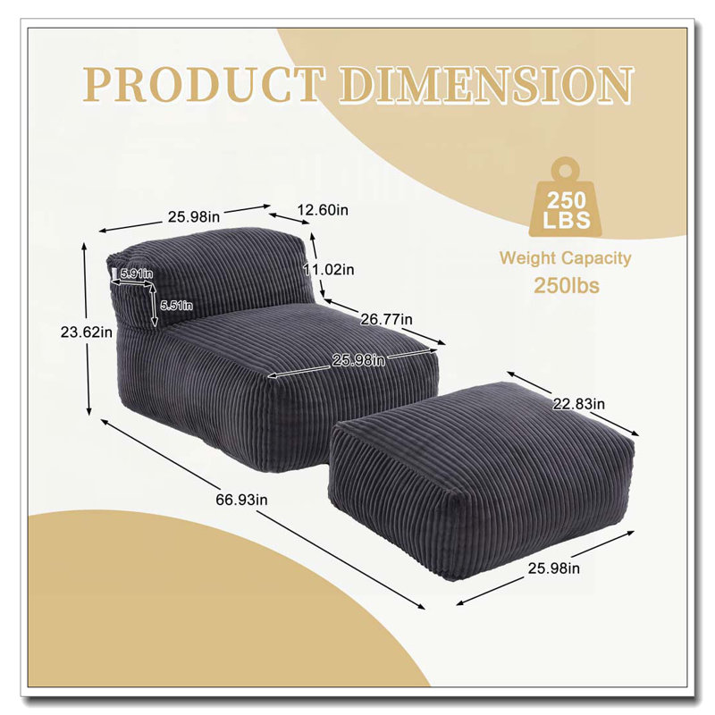Big Bean Bag Chair, Gris foncé