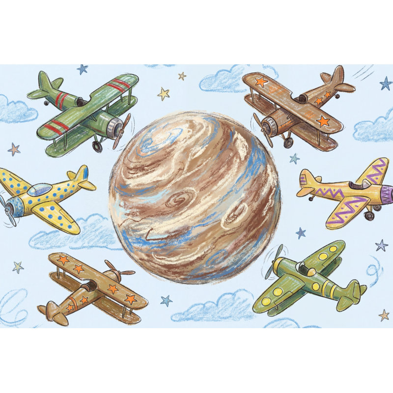 Papier peint planète fantaisiste Space Airplanes, Non tissé non collé, 200 po x 120 po