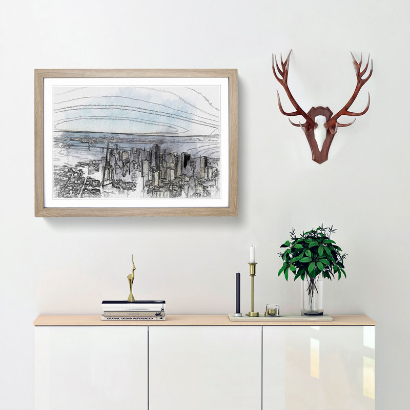 View of San Francisco in Abstract - Picture Frame Graphic Art Print, Oak, 50cm H x 76cm W x 2cm D