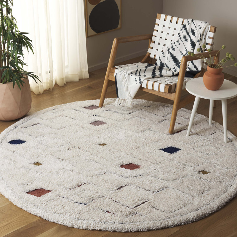 Tapis de style sud-ouest en laine et en coton touffeté à la main Doneshia, Rond 6 pi