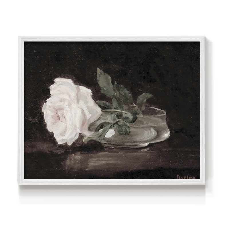 Motif floral rétro - Reproduction encadrée, H 11 po x l 14 po, Blanc