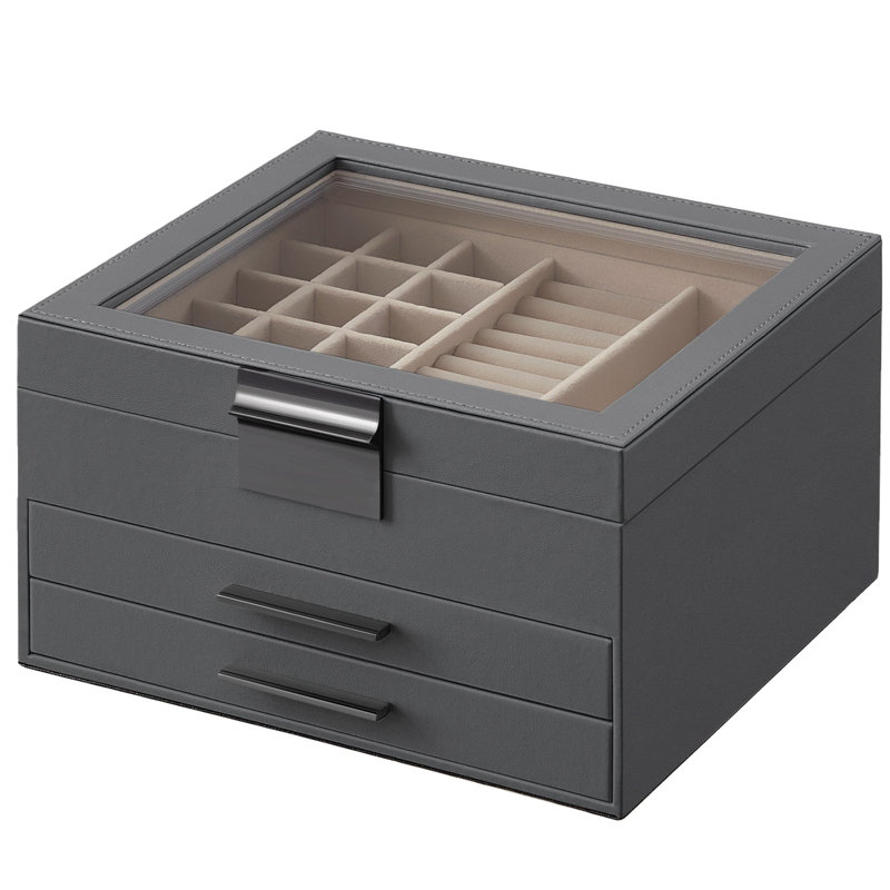 Wood Jewellery Box, Grey/Silver