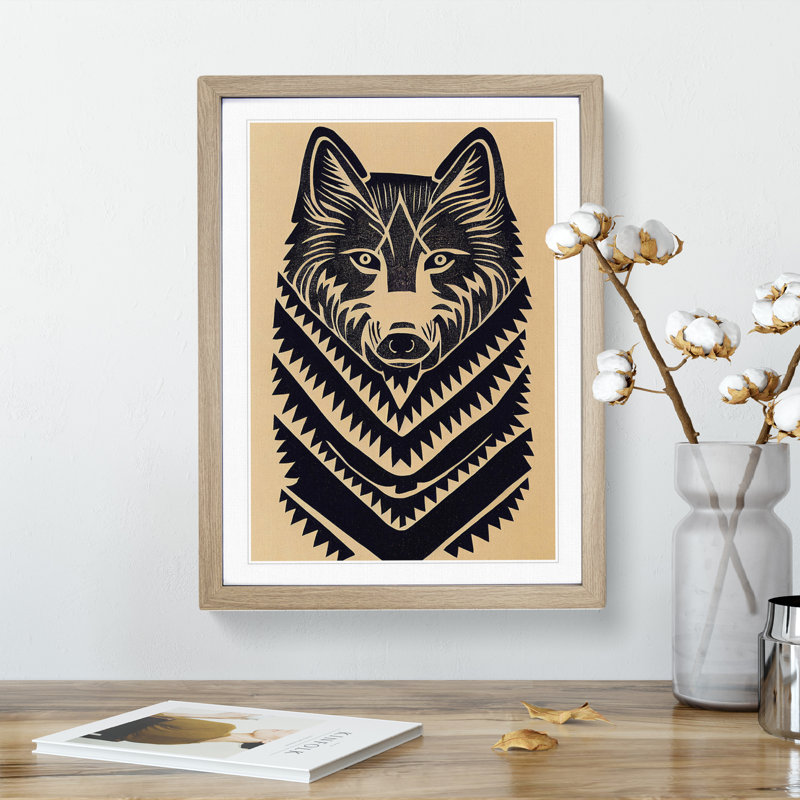 Wolf In Abstract No.2 - Wall Art, 48cm H x 36cm W, Oak Framed Paper, White