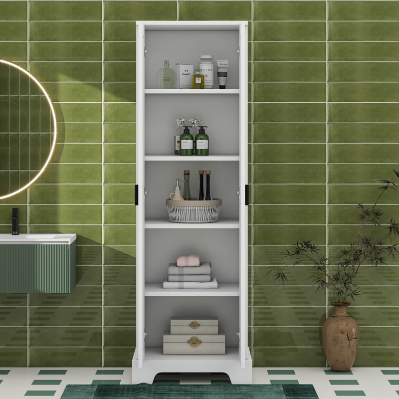 Armoire de rangement avec tablette réglable, deux portes pour la salle de bain ou le bureau, Blanc