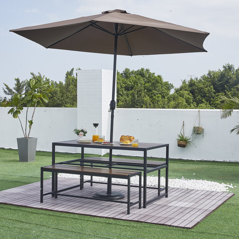 Outdoor Hdpe+metal Frame Patio Dining Set For 4-6, Outside Patio Picnic Table With Benches