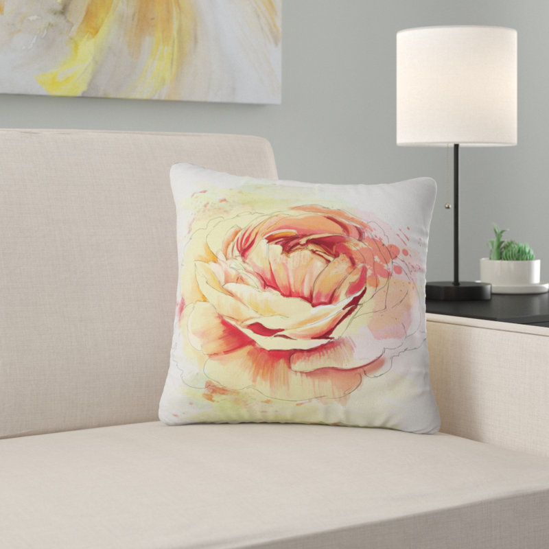 Coussin de rose floral, 18 po x 18 po, Coussin décoratif