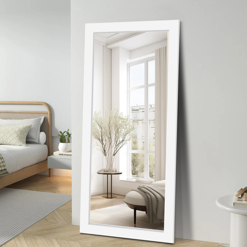 Wooden Frame Flat Mirror, White, 65" x  30"