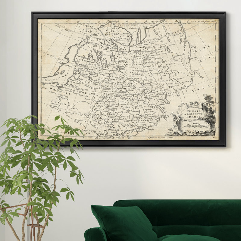 Carte de la Russie-impression d’art graphique sur toile encadrée, H 30,5 po x l 42,5 po x P 1,5 po, Cadre noir