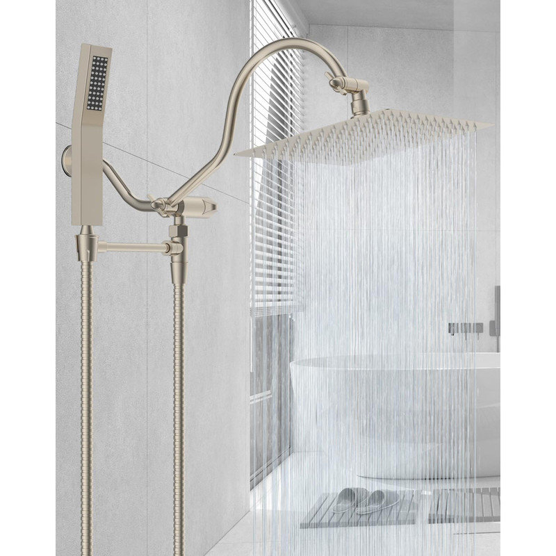 Brushed Nickel Adjustable Dual Shower Head with Handheld Wand