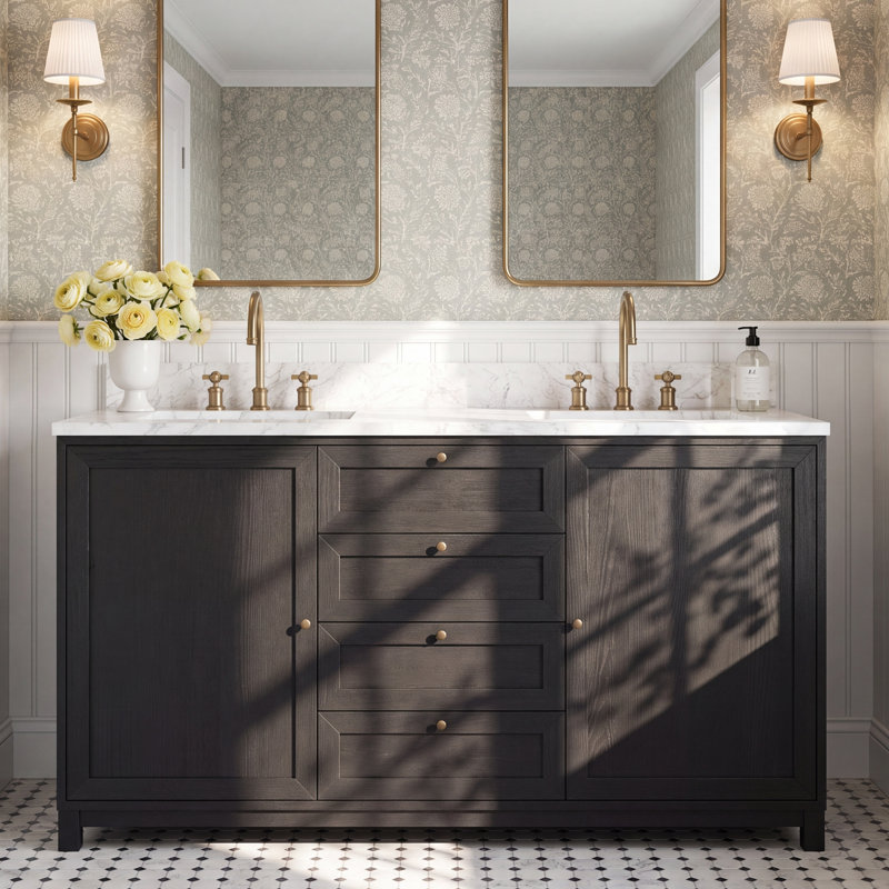 Sonata 60" Double Bathroom Vanity, Black