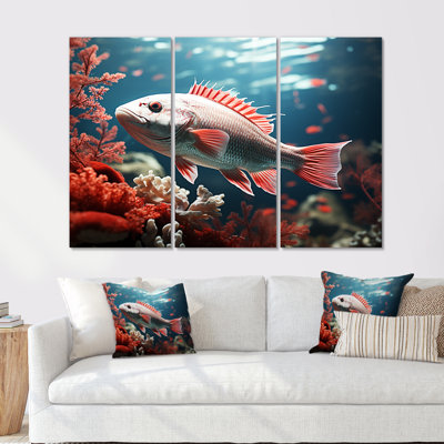Monochromes rouges et gris poisson dansant II - corail sous l'eau sous l'eau ensemble d'art mural