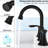 8" Widespread Bathroom Sink Faucet Matte Black - 2 3 Hole 360 Swivel Spout, Scratch Function, Water Saving, Quick Install Approach 8 Inch Lavatory 2 Handles Scratch Resistance Finish, Effortless-121679417