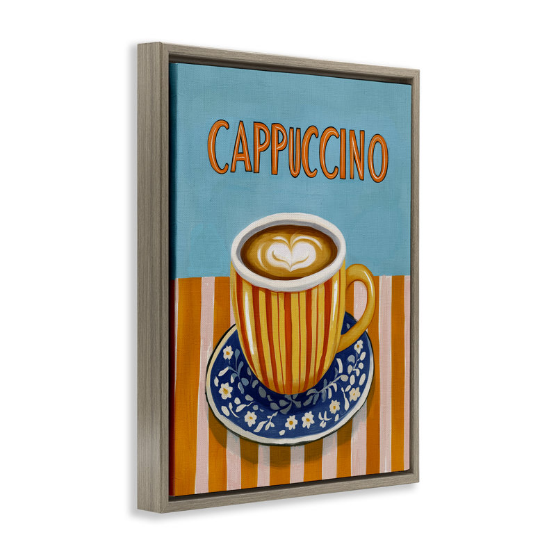 Cadre flottant Cappuccino à rayures bleues et orange, design par Yen, H 31 po x l 25 po, Montalcino orme flottant encadré