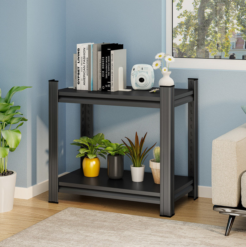 Support de rangement en métal à 2 couches, tablette de séparation réglable, bibliothèque en métal, support de rangement vertical de bureau, noir, assemblage requis