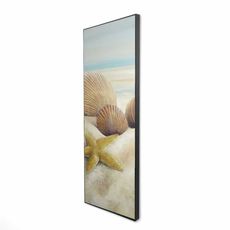 Étoile de mer et coquillages sur toile de plage - décor encadré bleu