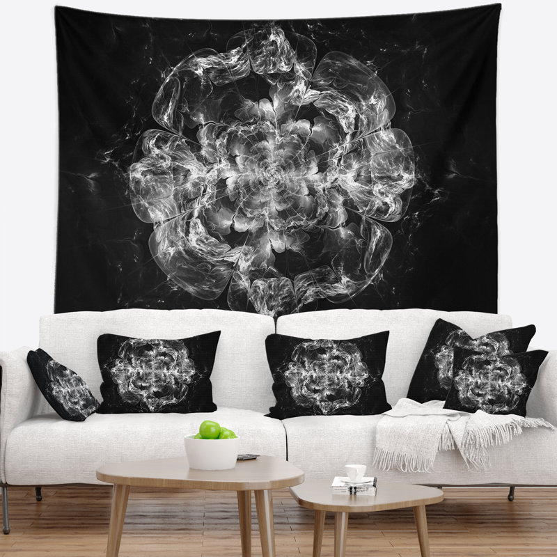 Tapisserie florale fractale florale argentée, H 50 po x l 60 po