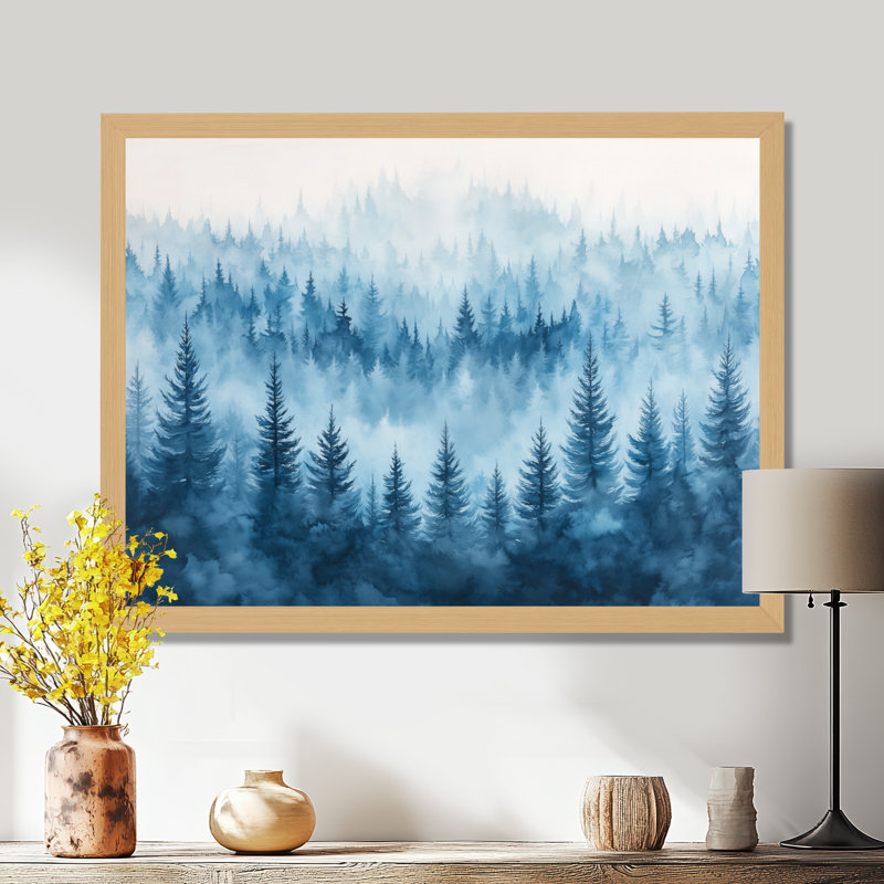 Forêt de brume fraîche bleu-gris-vert II - Tableau encadré, H 12 po x l 20 po, Cadre naturel