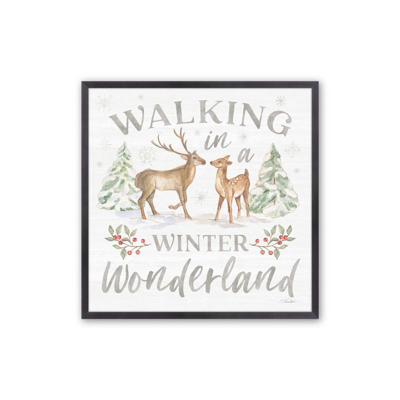 «Woodland Winter Wishes I Print», H 13,75 po x l 13,75 po, Cadre simple en zinc patiné, bois massif