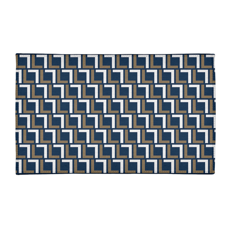 Tapis géométrique bleu / brun / blanc, Rectangle 2 pi x 3 pi