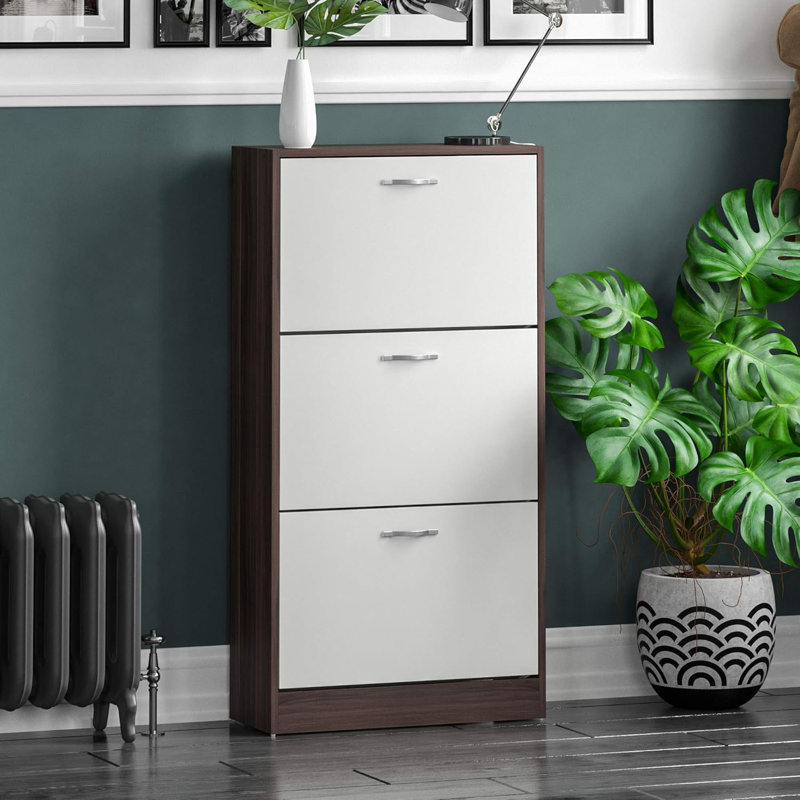 9 Pair Shoe Storage Cabinet, Walnut/White