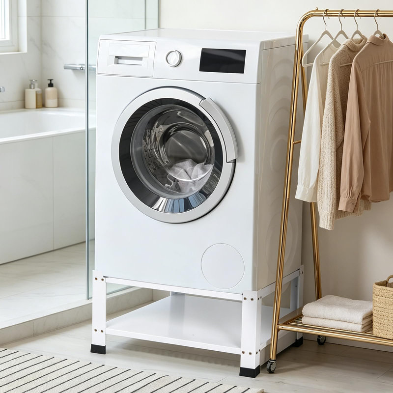 Heavy Duty Washer Dryer Pedestal with Storage Shelf, 28.3x28.3x14 in Steel Stand, 800lbs Anti-Vibration Base, White, Set of 1