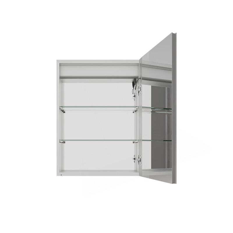 Armoire à pharmacie 26 po x 20 po à DEL avec miroir, antibuée, imperméable, à intensité variable, 3000K-6000K, encastrée ou à fixation en surface