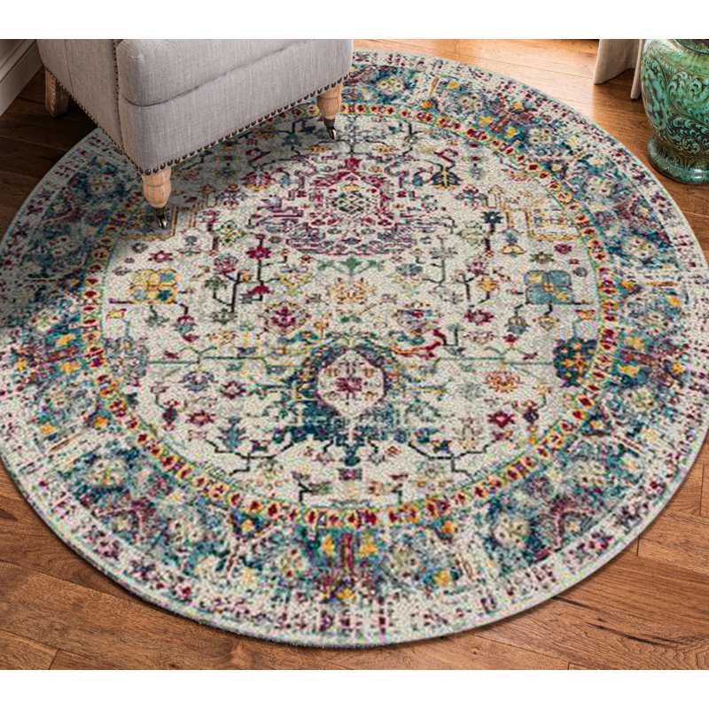 Alyssa Transitional Bordered Durable Performance Multicolor Area Rug, Round 7'6"