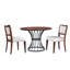Ensemble de salle à manger rond de 107 cm (42 po) en placage chêne massif aspect bois, avec 2 chaises en noyer et piètement en fer de style industriel. Mobilier de cuisine 3 pièces : table, chaises rembourrées et piètement de bureau.