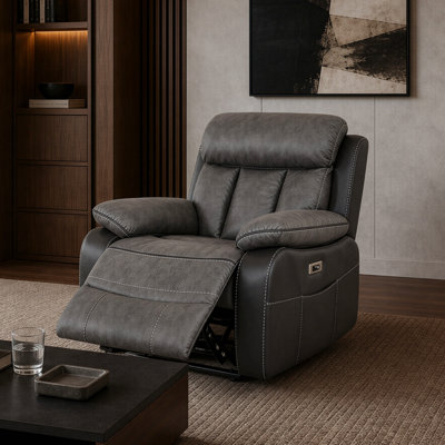 Ensemble de fauteuil inclinable électrique Kael et canapé 1 place, cuir respirant avec rangement latéral, style rustique pour cinéma maison 007
