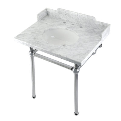 Kingston Brass Pemberton 30-Inch Carrara Marble Console Sink with Brass Legs (8-Inch, 3-Hole)