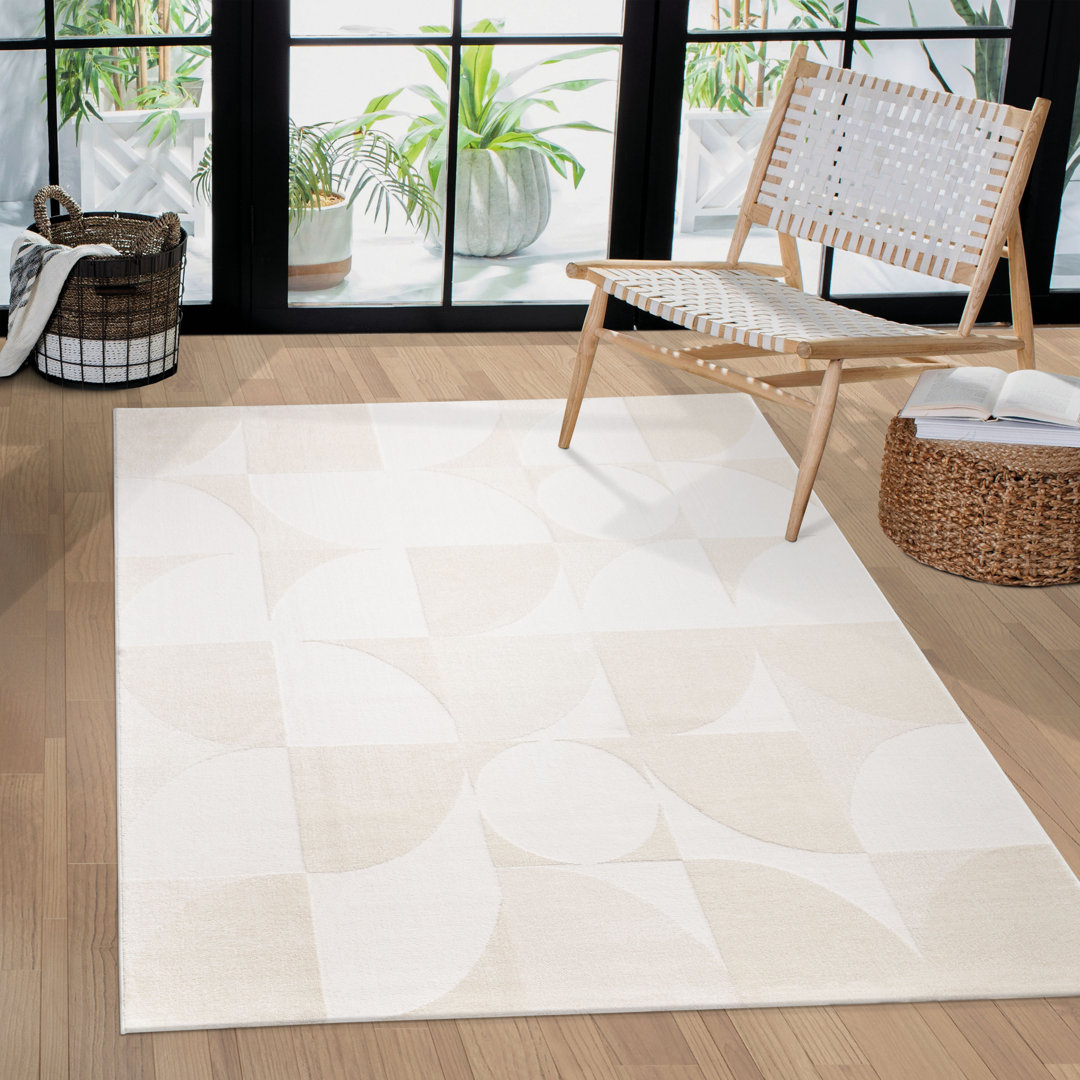 Teppich Wohnzimmer Kurzflor Skandi Boho Design Einfarbig Geometrisch 3D Optik