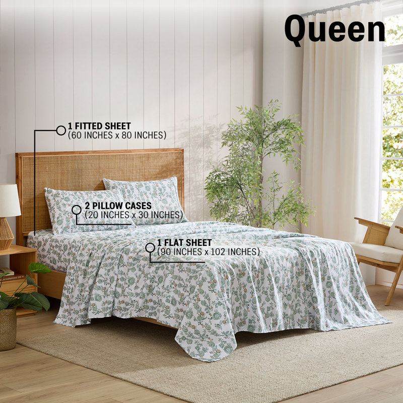 HLC.ME Ditsy Printed Floral Bed Sheets - 4 Piece Patterned Bed Sheet Set - Wrinkle Resistant &  Soft - Fits Mattresses Up To 15 Inches Deep (Queen, Green)
