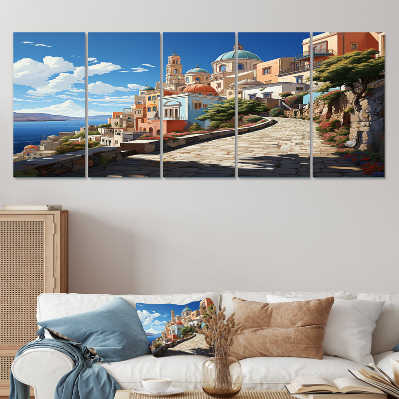 «Italian Coastal Village I - Landscape Italy», ensemble de 5 pièces d'art mural, H 32 po x l 80 po