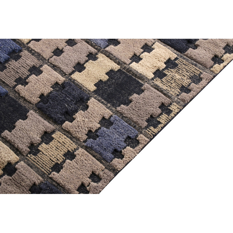 Scandinavian Hand Knotted Wool Geometric Area Rug, Rectangle 8' x 10'