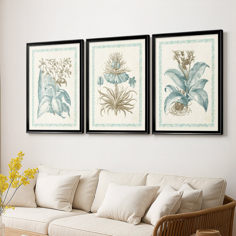 Willow Blue Besler I - Toile tendue avec châssis sur mesure - 3 pièces, Noir, H 21 po x l 30 po