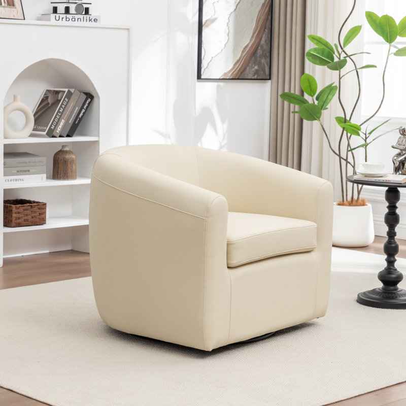 Fauteuil demi-tonneau pivotant rembourré Morre, Beige