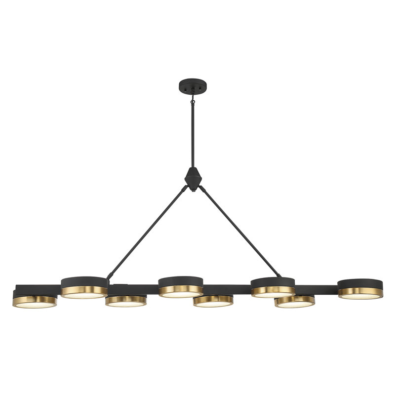 Ashor Matte Black and Brass 8-Light LED Linear Chandelier