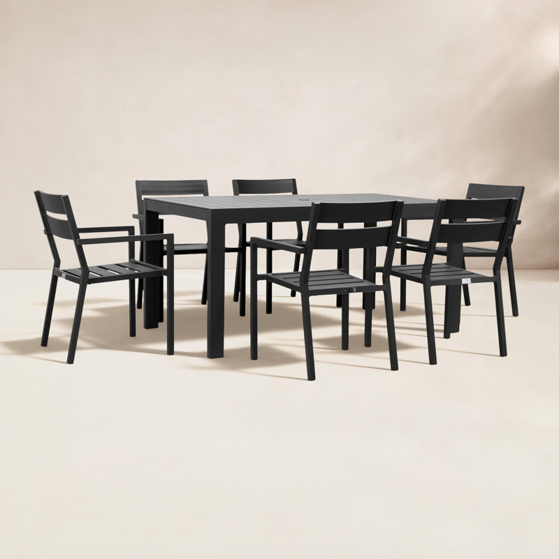 Eartha 6 - Person Patio Dining Set with Rectangular Table , Cushions Included, Canvas Regatta Sunbrella® Canvas, Slate