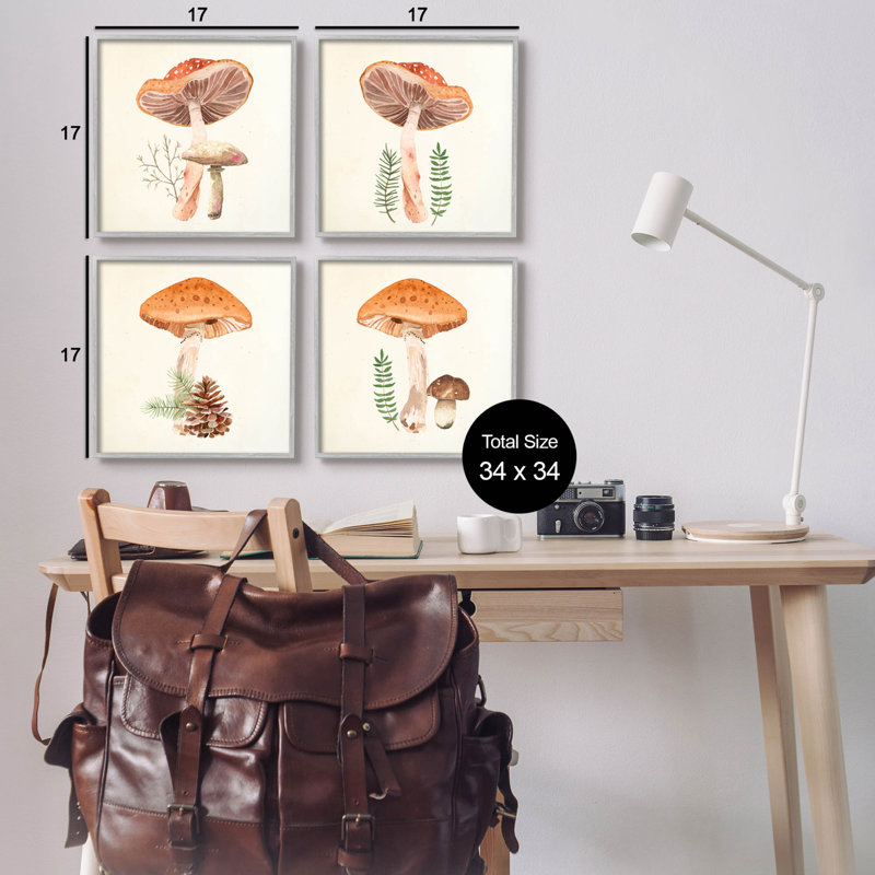 Woodland Mushroom Botanical Sprouts, ensemble de 4 giclées encadrées par Lucca Sheppard, H 17 po x l 17 po x P 1,5 po