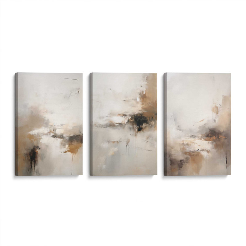 «Gentle Gilded Gust», ensemble de 3 impressions sur toile dans un cadre, Toile tendue, H 12 po x l 24 po x P 1,25 po