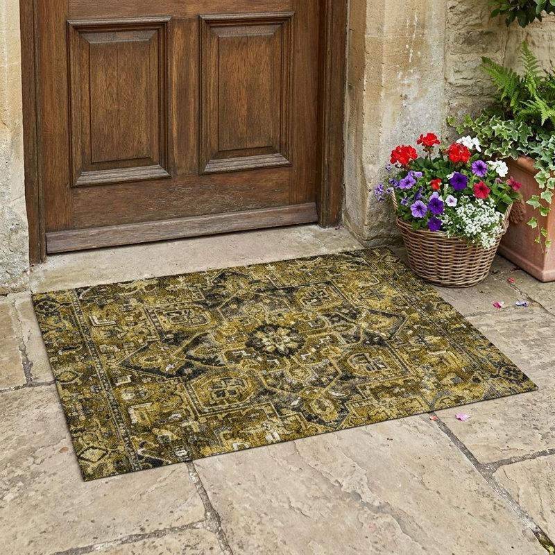 2' X 3' Coffee and Gray Oriental Washable Non Skid Indoor Outdoor Area Rug