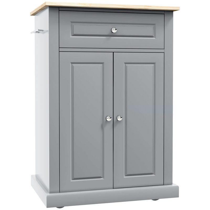 Rolling Kitchen Island Cart With Drawer, Adjustable Shelf, 2 Towel , Grey - Space Saving & Mobility Portable Serving , Ravishingly