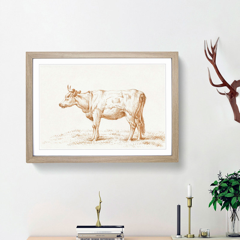 The Study of a Cow by Jean Bernard - Picture Frame Painting Print, Oak Framed, 36cm H x 48cm W x 2cm D