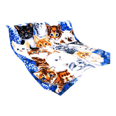CozyKitty Queen Size Fleece Blanket - Super Soft Plush Cat Print Throw for Bed and Kids