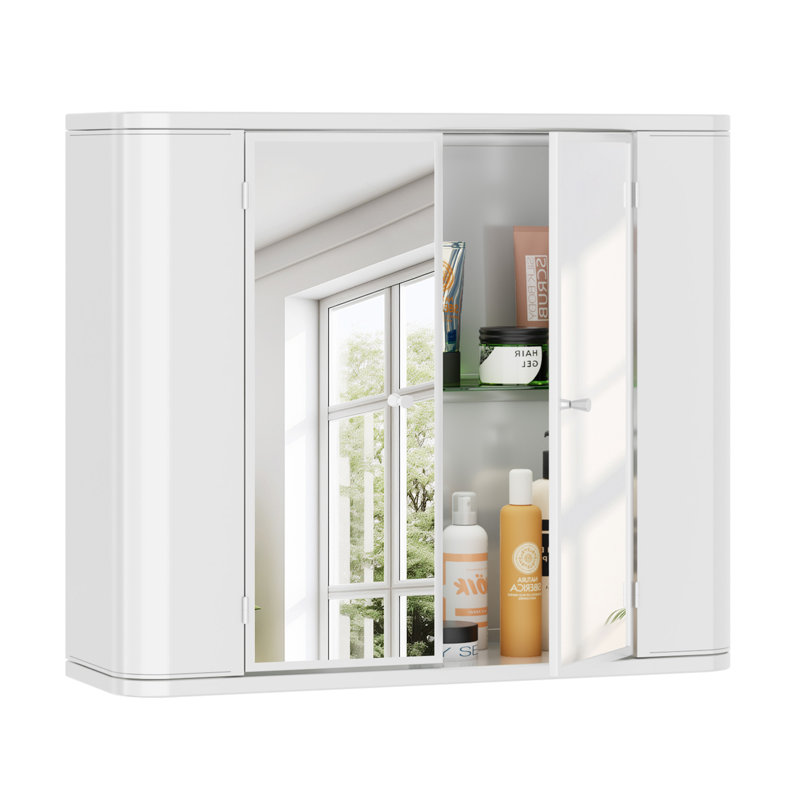 Armoire de salle de bain avec miroir, Blanc