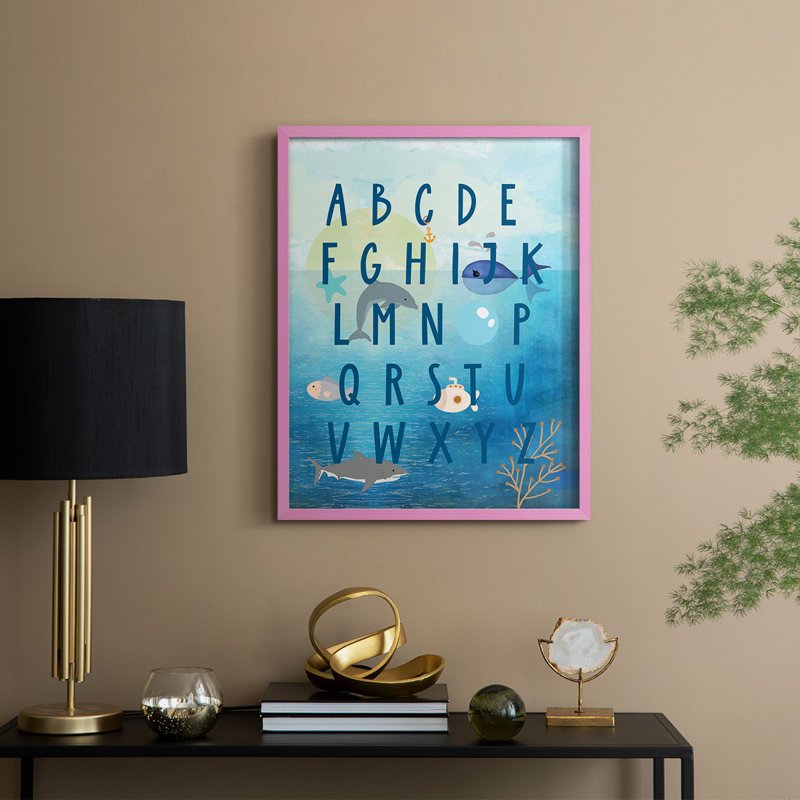 «Underwater Alphabet», reproduction encadrée - bois massif, H 21 po x l 17 po, Rose