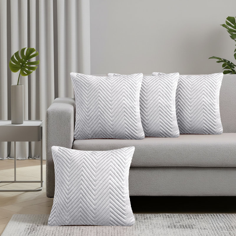 Embossed Velvet Cushion Cover (4 Piece Set), Silver